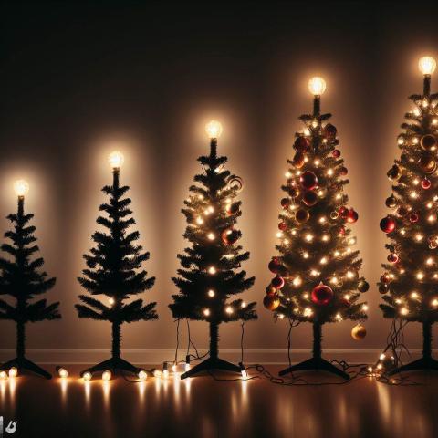 julgranar på rad i storleksordning