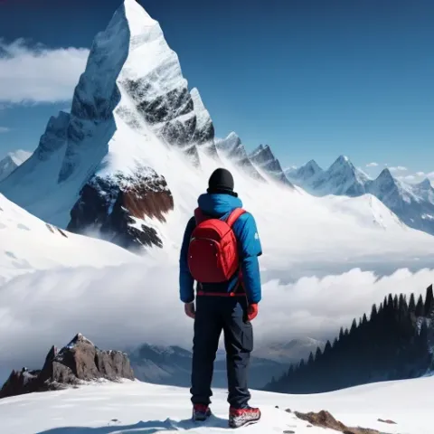vandrare bland höga snöiga berg