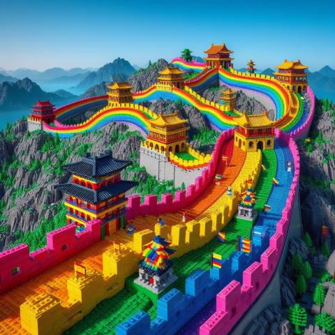 Kinesiska muren i regnbågsfärger